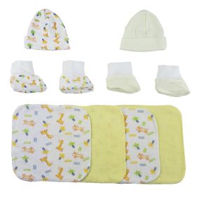 Two Rib Knit Infant Caps and Booties Sets and Four Washcloths - 8 pc Set