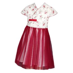 Kids Summer Chinese Style Cheongsam Dress Girls Hanfu Red Flower Princess Tutu Dress