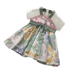 Summer Hanfu Girls' Dresses Chinese Style Green Flower Princess Dress