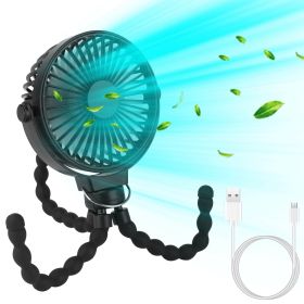 Portable Baby Stroller Fan Rechargeable Handheld Fan with Flexible Tripod Clip On Desktop Hanging Fan 3 Gear Speed with Tilt Head