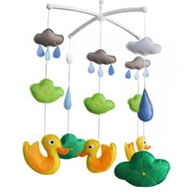 Yellow Ducks Green Lotus Leaf Raindrops Handmade Baby Crib Mobile Boys Girls Musical Mobile Infant Nursery Hanging Toy