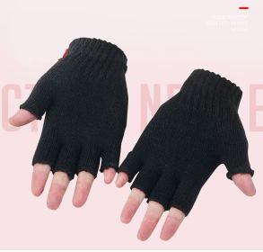 Winter Warm Pure Black Knitted Wool Half Finger Warm Gloves