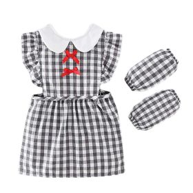 Black Grid Baby Smock Girls Inner Waterproof Apron Bibs Kids Apron Princess Eating Painting Apron