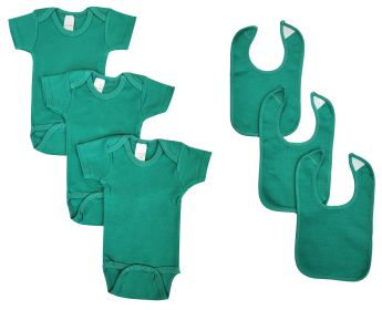 Unisex Baby 6 Pc Onezies and Bibs (Color: green, size: medium)