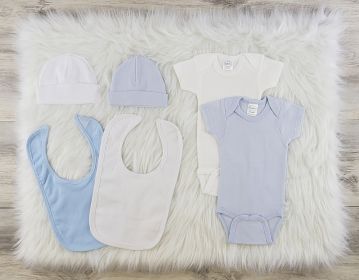 6 Pc Layette Baby Clothes Set (Color: White/Blue, size: small)