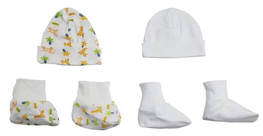 Caps, Booties - 4 pc Set (Color: White/Yellow, size: Newborn)