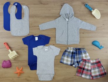 7 Pc Layette Baby Clothes Set (Color: Heather Grey/Navy/Red, size: small)