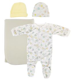 Unisex Newborn Baby 5 Pc Layette Sets (Color: yellow, size: small)