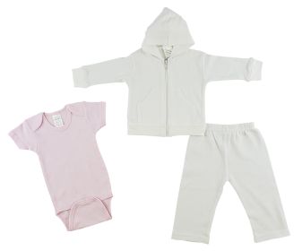 Infant Sweatshirt, Onezie and Pants - 3 pc Set (Color: Pink/White, size: medium)