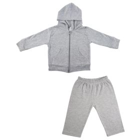 Heather Grey Interlock Sweat Pants and Hoodie Set (Color: Heather Grey, size: small)