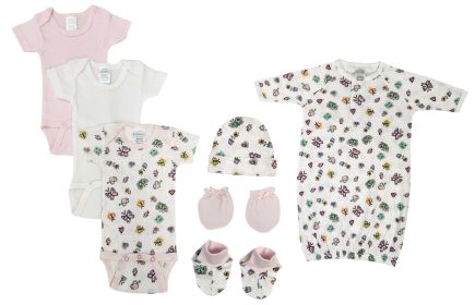 Newborn Baby Girl 7 Pc Layette Sets (Color: White/Pink, size: Newborn)