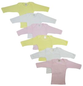 Girls Pastel Variety Long Sleeve Lap T-shirts  6 Pack (Color: Pink/Yellow/White, size: large)