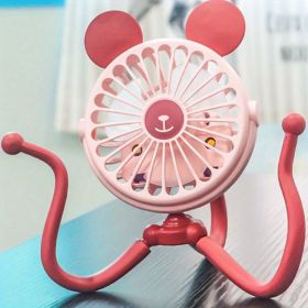 Baby Stroller Fan With Clip, Octopus Shapoed Funny Fan With Flexible Tripod Wrapped, USB Rechargeable Fan (Color: pink)