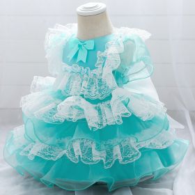 Girls Puffy Princess Dress Casual Lace Bowknot Mesh Tulle Chiffon Skirt Baby Full Moon Christening Summer Birthday Party Wedding (Color: Sky blue, size: Height 110cm)