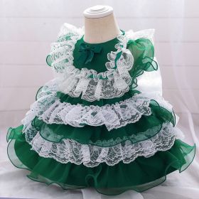 Girls Puffy Princess Dress Casual Lace Bowknot Mesh Tulle Chiffon Skirt Baby Full Moon Christening Summer Birthday Party Wedding (Color: green, size: Height 90cm)