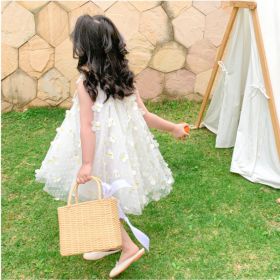 Girl Baby Mesh Tulle Dress Butterfly Bowknot Chiffon Fairy Princess Skirt with Lining Summer Children Fashion Casual Formal Soft (Color: White, size: Height 80cm)