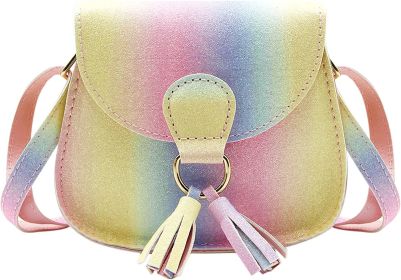 Kids Girls Toddler Mini Shoulder Purse Crossbody Bag with Tassel (Color: Glitter Rainbow, size: small)