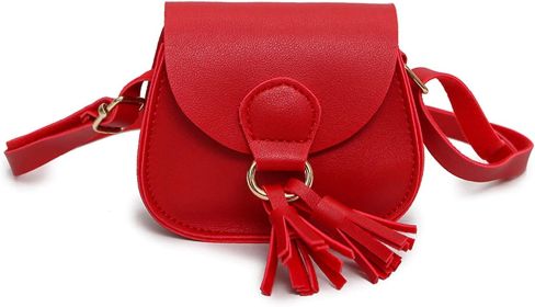 Kids Girls Toddler Mini Shoulder Purse Crossbody Bag with Tassel (Color: Red, size: small)