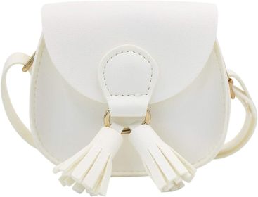 Kids Girls Toddler Mini Shoulder Purse Crossbody Bag with Tassel (Color: White, size: small)