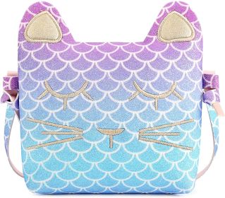 mibasies Kids Cat Purse for Little Girls Toddlers Wallet Crossbody Bag (Color: Mermaid Purple)