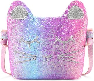 mibasies Kids Cat Purse for Little Girls Toddlers Wallet Crossbody Bag (Color: Pink Purple Rainbow1)