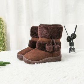 Classic Toddler Snow Boots Kids Cute POMPON Flock Winter Boots for Girls High Top Comfortable Warm Baby Girl Cotton Shoes C06272 (Color: Coffee, size: 13)