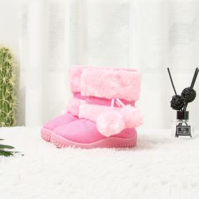 Classic Toddler Snow Boots Kids Cute POMPON Flock Winter Boots for Girls High Top Comfortable Warm Baby Girl Cotton Shoes C06272 (Color: pink, size: 6.5)