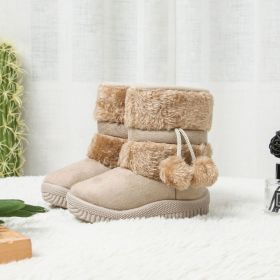 Classic Toddler Snow Boots Kids Cute POMPON Flock Winter Boots for Girls High Top Comfortable Warm Baby Girl Cotton Shoes C06272 (Color: Beige, size: 10.5)