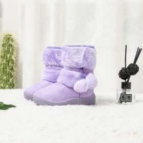 Classic Toddler Snow Boots Kids Cute POMPON Flock Winter Boots for Girls High Top Comfortable Warm Baby Girl Cotton Shoes C06272 (Color: Purple, size: 10)