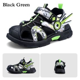 Kids Sandals for Boys 2022 Summer Children Fashion Hollow Shoes Camouflage Pattern Toddler Boys Sports Sandals Non-Slip Slippers (Color: Black Green, size: 35)