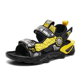 5-18 Yrs Boys Sport Sandals 2022 Summer Kids Casual Shoes Soft Children Outdoor Beach Shoes Toddler Boy Walking Shoe Non-Slip (Color: Black  Yellow, size: 32)