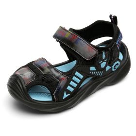 Toddler Boy Sports Sandals 2022 Summer Kids Beach Shoes Fashion Children Outdoor Walking Shoes Soft Sole Boys Breathable Sandal (Color: Black Blue, size: 29)