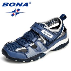 BAONA New Arrival Classics Style Children Sandals Mesh Hook & Loop Boys Summer Shoes Outdoor Girls Shoes Light Free Shipping (Color: Deep blue, size: 4)