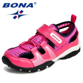 BAONA New Arrival Classics Style Children Sandals Mesh Hook & Loop Boys Summer Shoes Outdoor Girls Shoes Light Free Shipping (Color: Peach red, size: 5.5)