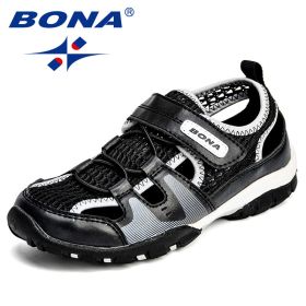 BAONA New Arrival Classics Style Children Sandals Mesh Hook & Loop Boys Summer Shoes Outdoor Girls Shoes Light Free Shipping (Color: Black, size: 5)