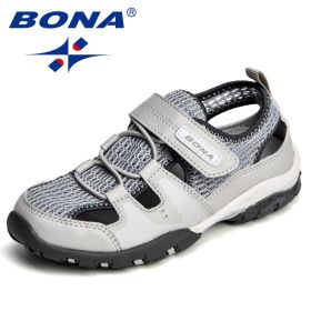 BAONA New Arrival Classics Style Children Sandals Mesh Hook & Loop Boys Summer Shoes Outdoor Girls Shoes Light Free Shipping (Color: Light Grey, size: 4)