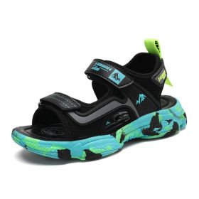 2022 Summer Boys Sandals Kids Aqua Sport Sandals Soft Non-slip Toddler Infant Shoes Children Outdoor Beach Water Shoes 825 (Color: 199 black green, size: 31)