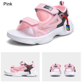 Boy's Summer Sandals Open-Toe Kids Beach Shoes Outdoor Casual Children Flat Sandal Non-Slip Walk Lightly Toddler Girl Sandals (Color: pink, size: 39)