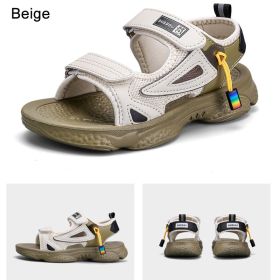 Boy's Summer Sandals Open-Toe Kids Beach Shoes Outdoor Casual Children Flat Sandal Non-Slip Walk Lightly Toddler Girl Sandals (Color: Beige, size: 31)