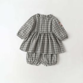 Baby Girl Floral Embroidered Pattern Plaid Graphic A-Line Tops Combo Shorts Sets (Color: Black, Size/Age: 100 (2-3Y))