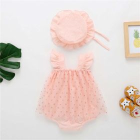 Baby Girl 1pcs Solid Color Heart Graphic Mesh Overlay Sleeveless Dress & Hat (Color: pink, Size/Age: 90 (12-24M))