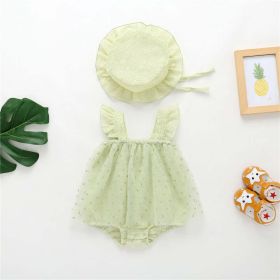 Baby Girl 1pcs Solid Color Heart Graphic Mesh Overlay Sleeveless Dress & Hat (Color: green, Size/Age: 73 (6-9M))