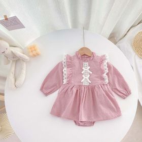 Baby Girl Solid Color Mesh Patchwork Design Long Sleeved Onesies Dress (Color: Purple, Size/Age: 80 (9-12M))