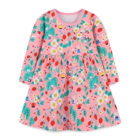 Baby Girl Floral Print Pattern Long Sleeve Sweet Dress In Autumn (Color: pink, Size/Age: 90 (12-24M))