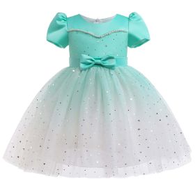 Baby Girl Frozen Elsa Princess Dress Birthday Tutu Formal Western Style Dress (Color: green, Size/Age: 140 (8-10Y))