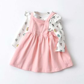 Baby Girl Cartoon Pattern Long Sleeve Tops Combo Solid Strap Dress Sets (Size/Age: 100 (2-3Y))