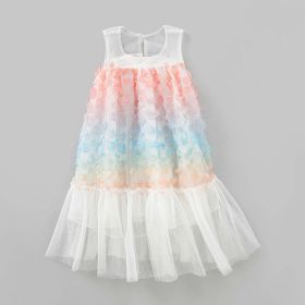 Baby Girl Colorful Lace Pattern Patchwork Design Sleeveless Vest Dress (Color: White, Size/Age: 100 (2-3Y))