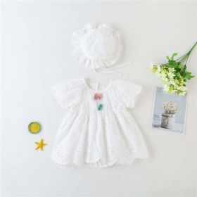 Baby Girl 1pcs Solid Color Hollow Carved Design Bow Onesies Dress (Color: White, Size/Age: 80 (9-12M))