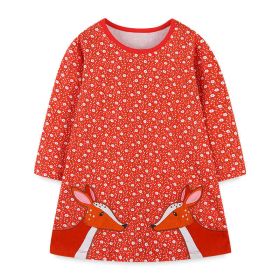 Baby Girl Ditsy Flower Graphic Embroidered Design Long Sleeve Dress (Color: Red, Size/Age: 110 (3-5Y))