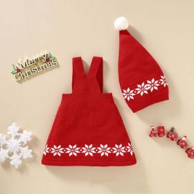 Baby Geometric Print Pattern Strap Design Dress & Christmas Hat Sets (Color: Red, Size/Age: 110 (3-5Y))